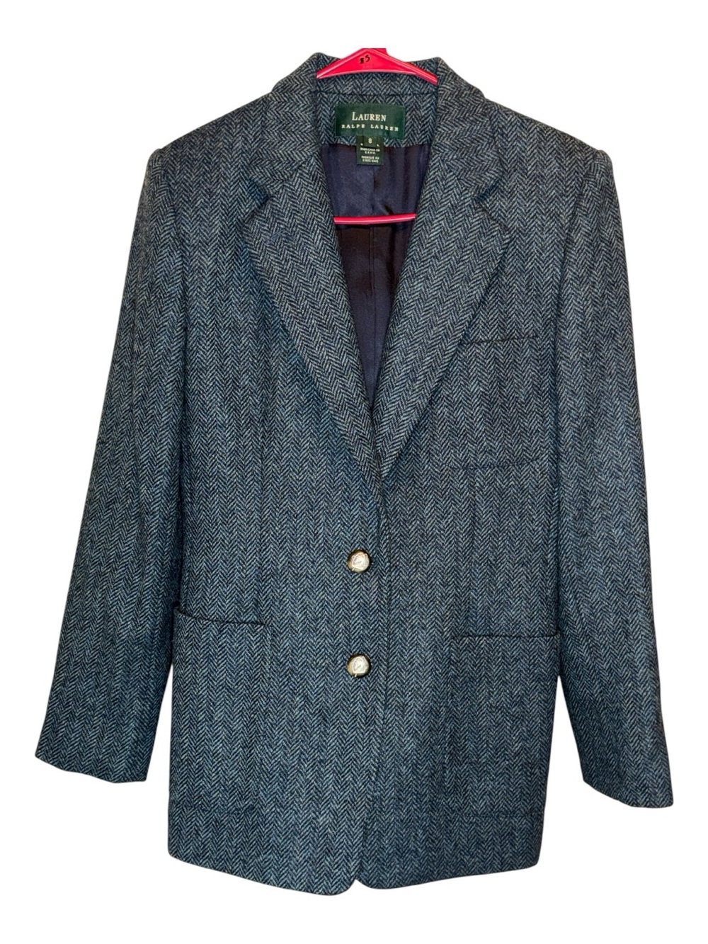 Vintage Lauren Ralph Lauren 100% Wool Herringbone Blazer Equestrian Buttons Sz 8